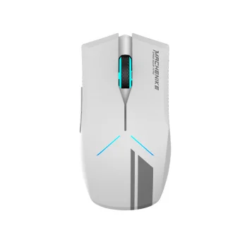 Bezvadu spēļu pele Machenike M721 10000 DPI ar RGB apgaismojumu, balta
