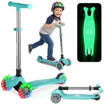 Ricokids Glow 3in1 bērnu trīsriteņu skrejritenis ar LED riteņiem, tirkīza