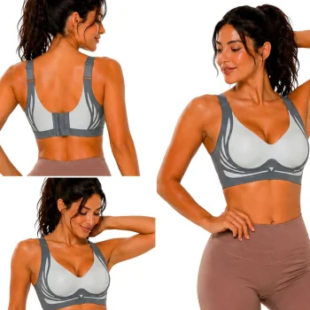 Sieviešu sporta krūšturis ar push-up efektu, bezvīļu, pelēks, 2XL