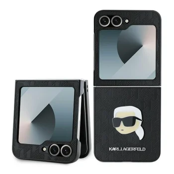 Karl Lagerfeld Saffiano Monogram vāciņš Samsung Galaxy Z Flip6, melns