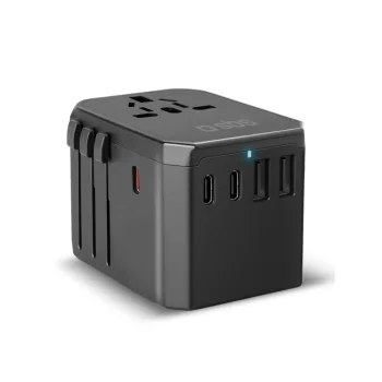 SBS Universal GaN 70W ceļojumu adapteris, 3x USB-C un 2x USB-A, melns