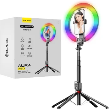 Blavec Aura RGB Gredzenveida Riņķa Lampas LED Gaismas Komplekts ar Statīvu 2,3m un Telefona Turētāju | Ring Light...