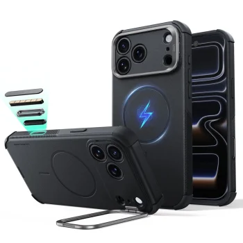 ESR Cyber Tough MagSafe vāciņš iPhone 18 Pro Max / 17 Pro Max ar statīvu, melns