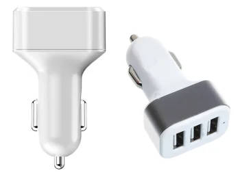 Auto lādētājs ar 3x USB portiem (1.1A, 2.1A, 3.1A), balts/sudraba
