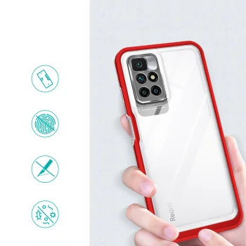 Vāciņš Xiaomi Redmi 10 Hybrid Armor Clear 3 in 1, sarkans