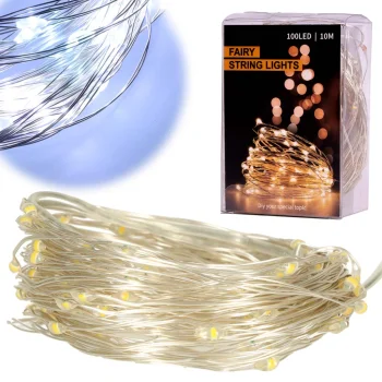LED dekoratīvā virtene uz stieples 10m 100 LED, auksti balta