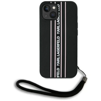 Karl Lagerfeld Saffiano Athleisure Stripes Cord vāciņš iPhone 15, rozā
