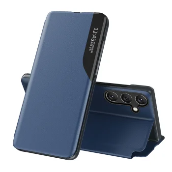 Hurtel Eco Leather View atverams vāciņš Samsung Galaxy S24 FE, Zils