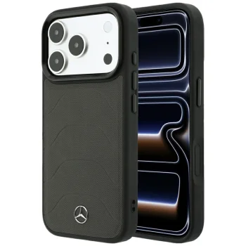 Mercedes-Benz Leather Mesh Bow Line MagSafe vāciņš priekš iPhone 18 Pro / 17 Pro, tumši pelēks