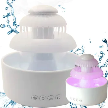 Bezvadu gaisa mitrinātājs un aromadifuzors ar LED lampu un strūklakas efektu
