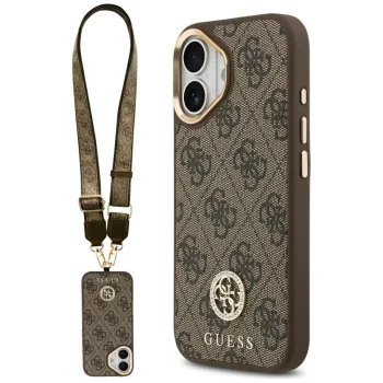 Guess 4G Strass Logo & Big Strap Metal Buttons MagSafe vāciņš iPhone 17, brūns