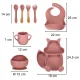 Silikona bērnu trauku komplekts 9 elementi, tumši rozā | Set of silicone children\'s dishes 9 elements