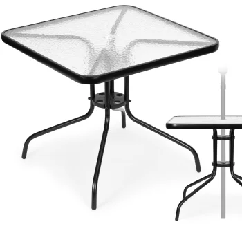 Dārza galds Multigarden 80x80 cm, ar vietu saulessargam, melns