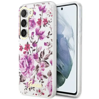 Guess Flower Collection aizsargvāciņš Samsung Galaxy S23 S911 Balts