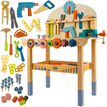 Kruzzel 3-in-1 koka darbagalds ar instrumentiem bērniem, daudzkrāsains