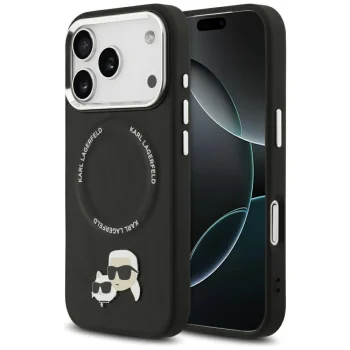 Karl Lagerfeld Karl & Choupette Pins MagSafe vāciņš iPhone 17 Pro Max, melns