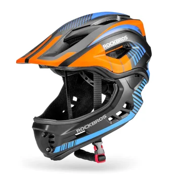 Bērnu veloķivere Rockbros TT-32SOBL-S ar noņemamu zoda aizsargu, S (48-52 cm), melna/oranža
