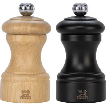 Peugeot Bistro piparu un sāls dzirnaviņu komplekts, 10 cm, dabīgs un šokolādes brūns