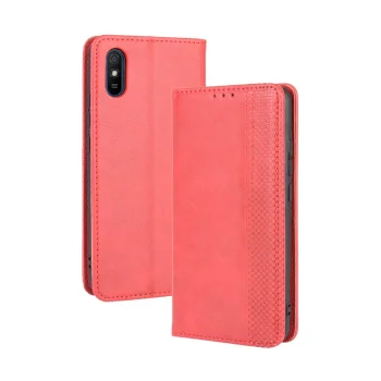 Xiaomi Redmi 9A PU Leather Retro Style Wallet Protective Cover Case, Red | Telefona Vāciņš Maciņš Apvalks...