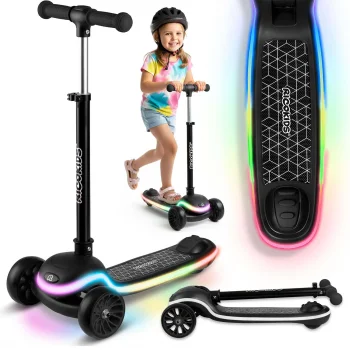Bērnu trīsriteņu līdzsvara skrejritenis Ricokids Leddi ar LED apgaismojumu, melns
