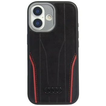 Audi R8 Genuine Leather MagSafe vāciņš iPhone 17, melns un sarkans