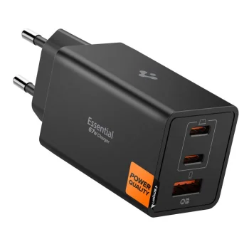 Spigen Essential EE673EU GaN tīkla lādētājs 2xUSB-C 1xUSB-A 67W melns