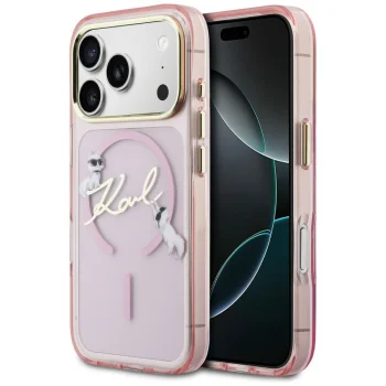 Karl Lagerfeld IML Choupettes Karl Script Logo MagSafe vāciņš iPhone 17 Pro, rozā