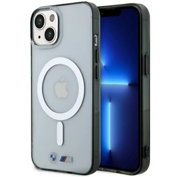 BMW iPhone 14 Plus / 15 Plus vāciņš Silver Ring MagSafe, caurspīdīgs
