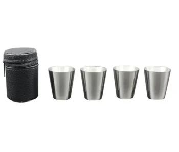 Tūrisma Degvīna Glāzītes Šotu Komplekts 4 gab. + Futrālis, 120 ml | Set of Tourist Shots Glasses