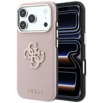 Guess Grained & Big Resin Logo vāciņš iPhone 18 Pro Max / 17 Pro Max, rozā