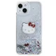 Hello Kitty iPhone 14 vāciņš Liquid Glitter Charms Kitty Head, sudraba