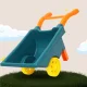 Bakalu smilšu rotaļu komplekts ar ķerru un piederumiem, 6 gab., oranžs