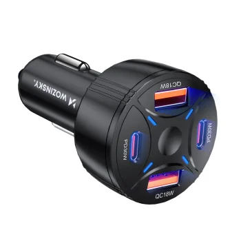 Wozinsky WLS-04 automašīnas lādētājs 60W, 2x USB-C / 2x USB-A - melns