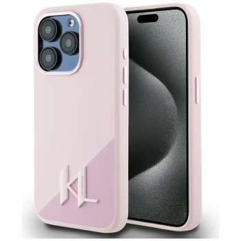 Karl Lagerfeld iPhone 15 Pro Max vāciņš Silicone Shadow Metal Initial MagSafe, rozā