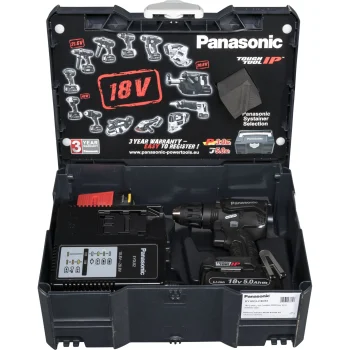 Akumulatora urbjmašīna-skrūvgriezis Panasonic EY1DD1J18D32, 18V, 2x 5.0 Ah, melns
