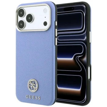 Guess Grained Round Strass Logo MagSafe vāciņš iPhone 18 Pro Max / 17 Pro Max, melns