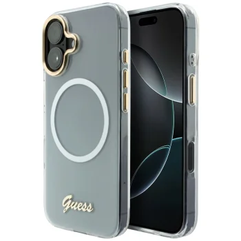 Guess IML Gradient Script Metal MagSafe vāciņš iPhone 17 - balts