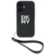 DKNY Wrist Strap Stock Logo iPhone 16 vāciņš ar rokas siksniņu, melns