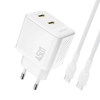 Dudao A28PCEU PD 45W GaN tīkla lādētājs ar 2x USB-C un USB-C kabeli, balts