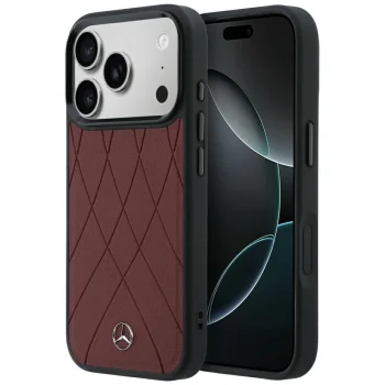 Mercedes Leather Crossed Lines MagSafe vāciņš iPhone 17 / 18 Pro Max, bordo
