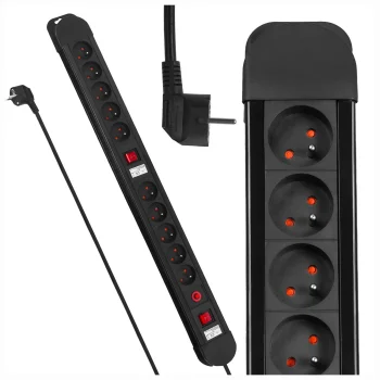 Maclean MCE10 pagarinātājs ar 10 ligzdām un 2 slēdžiem, 3680W, 1.5m