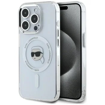 Karl Lagerfeld iPhone 15 Pro Max vāciņš IML Metal Karl Head MagSafe, balts