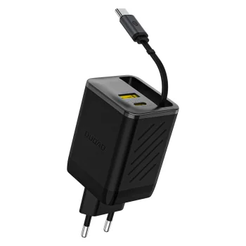 Dudao A67EU GaN tīkla lādētājs 67W ar iebūvētu USB-C kabeli, melns