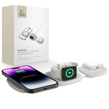 Tech-Protect QI15W-A32 3-in-1 MagSafe bezvadu lādētājs - pelēks