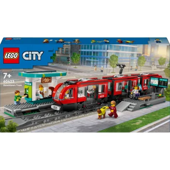 LEGO City 60423 Downtown Streetcar and Station tramvajs un pietura