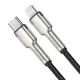 Baseus Cafule Metal USB Type C to Apple iPhone Lightning Data Charging Cable, PD, 20W, 2m, Black | Lādētājvads Datu...
