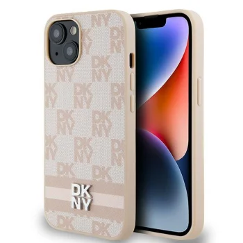 DKNY iPhone 15 Plus / 14 Plus vāciņš Checkered Mono Pattern, rozā
