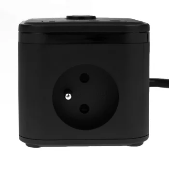 Huslog pagarinātājs-kubiks ar 3 ligzdām un 4 USB pieslēgvietām, melns