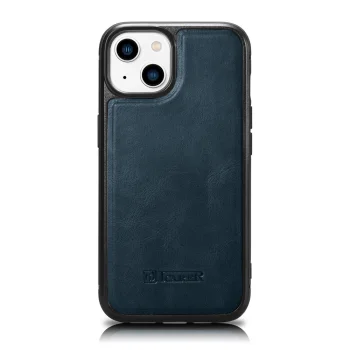 iCarer Leather Oil Wax dabīgās ādas vāciņš priekš iPhone 14 Plus, zils