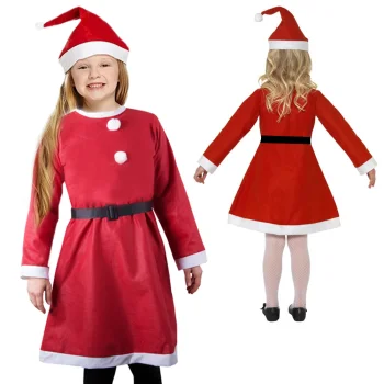 Meitenes Ziemassvētku vecīša kostīms (kleita, cepure, josta)